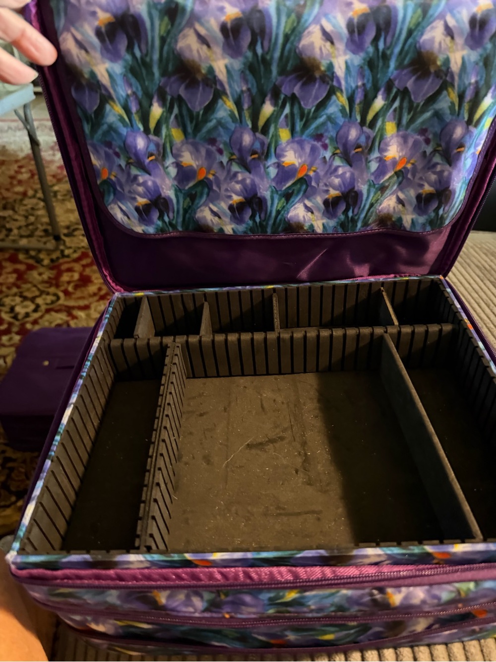 Floral Purple Jewelry Organizer Case with Removable Dividers has some damage .